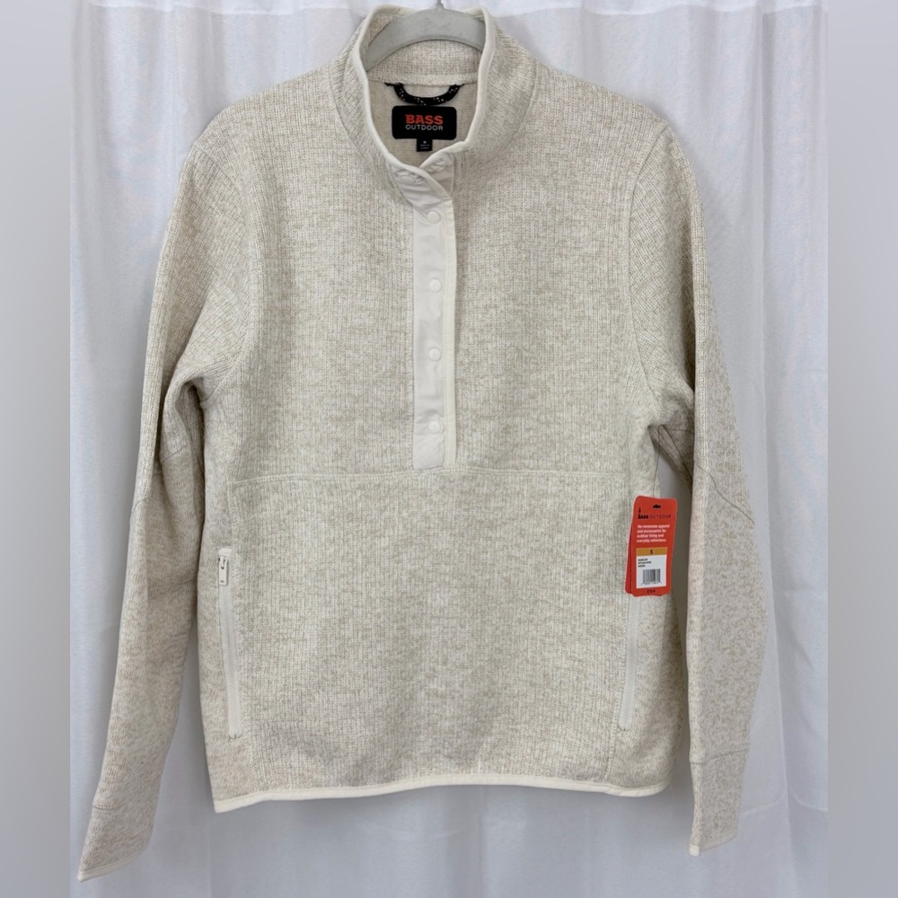 Bass Outdoor Mixed Media Mock Neck Heather Cream Half Snap Pullover Small NWT - Picture 7 of 12
